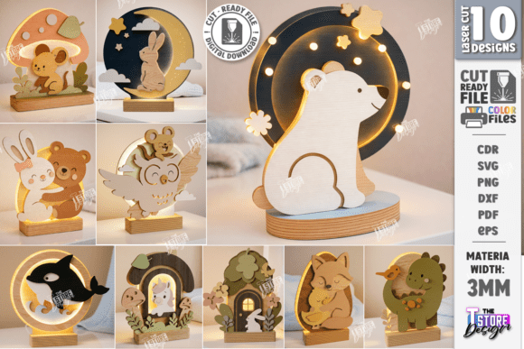Download 3D Kids Night Light Laser Cut Bundle - Kid Collection