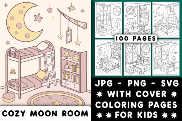 Download Cozy Moon Room Coloring Pages for Kids - Kid Collection